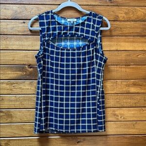 White Birch Blue Sleeveless Cut Out Blouse XL